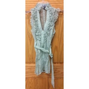 New Semi-Sheer Poetry Mint Ruffle Neck Tank Top